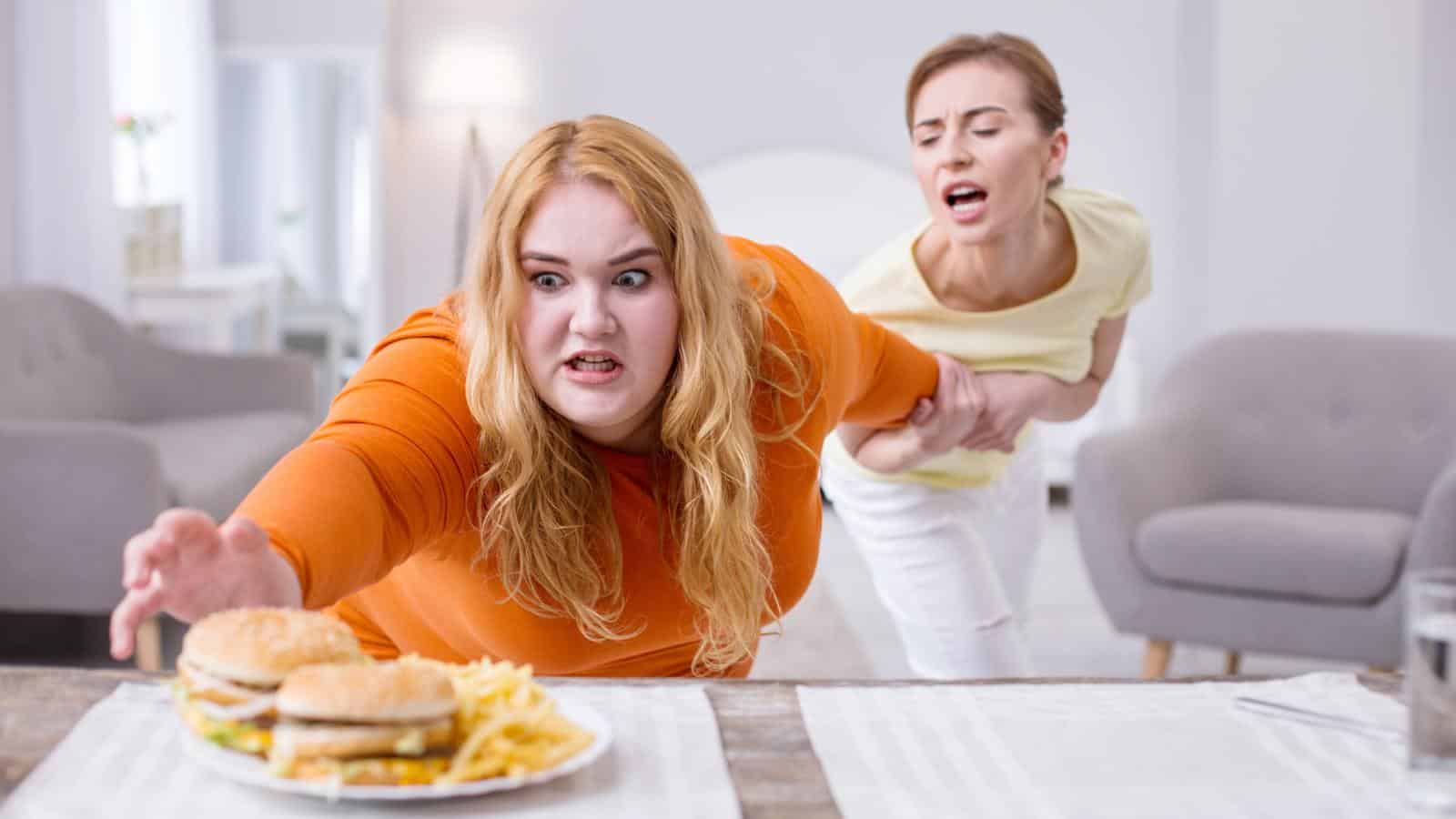 Food woman couple angry